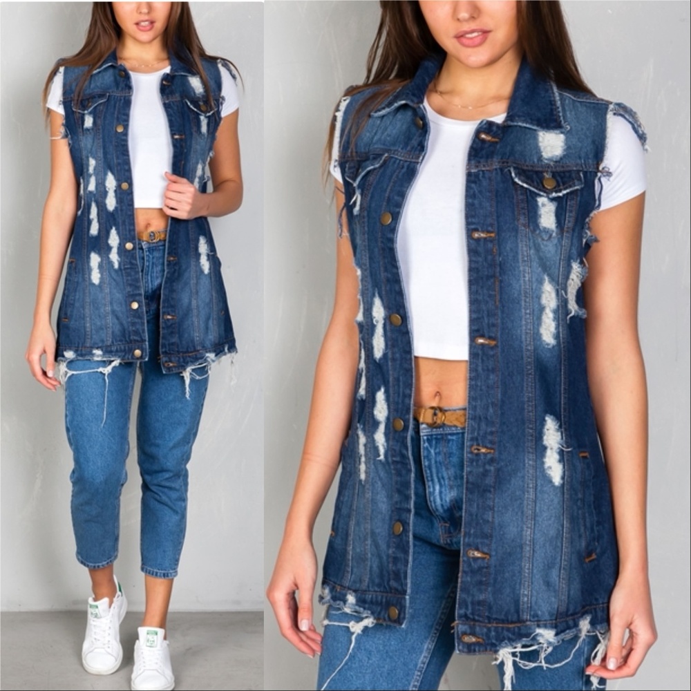 🛑LAST 1🛑 DISTRESSED DENIM VEST - Picture 2 of 4